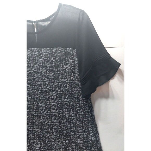 Worthington Mixed Media Black Large Semi Sheer Bodice Hem Panel Ruffle Sleeves - Picture 5 of 10